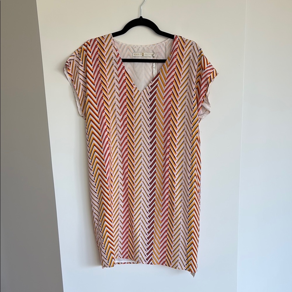 Marie Oliver Chevron Patterned V-Neck Dress NWT